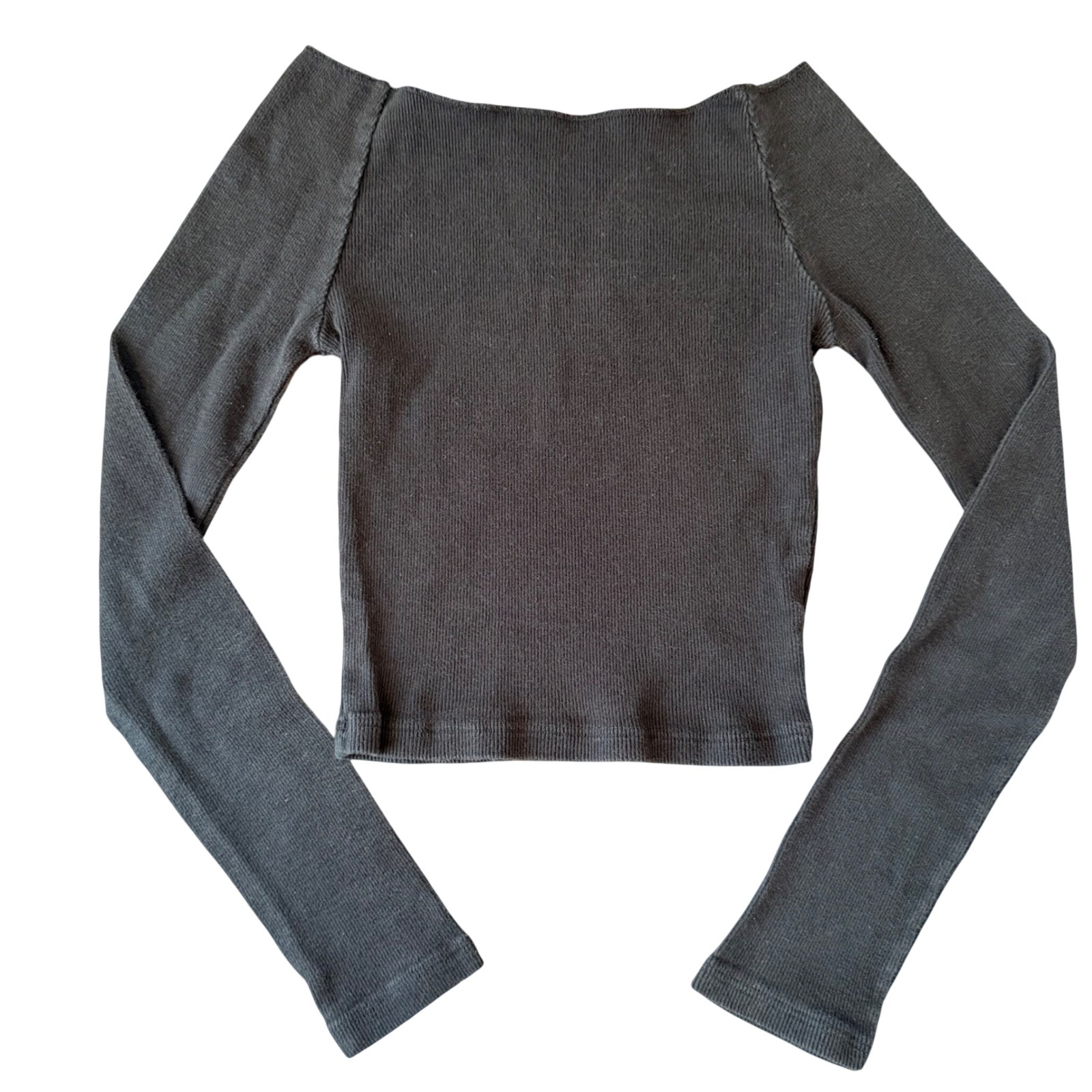 Brandy Melville Black 100% Cotton Cropped Long Sleeve Square Neck Ballet Top Os
